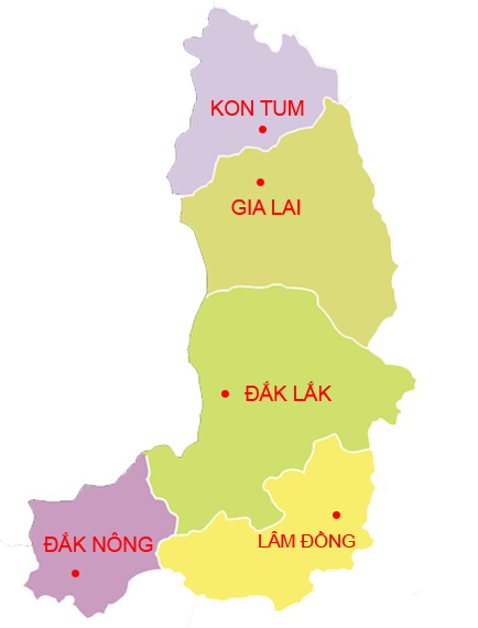 Bản đồ 5 tỉnh Tây Nguyên