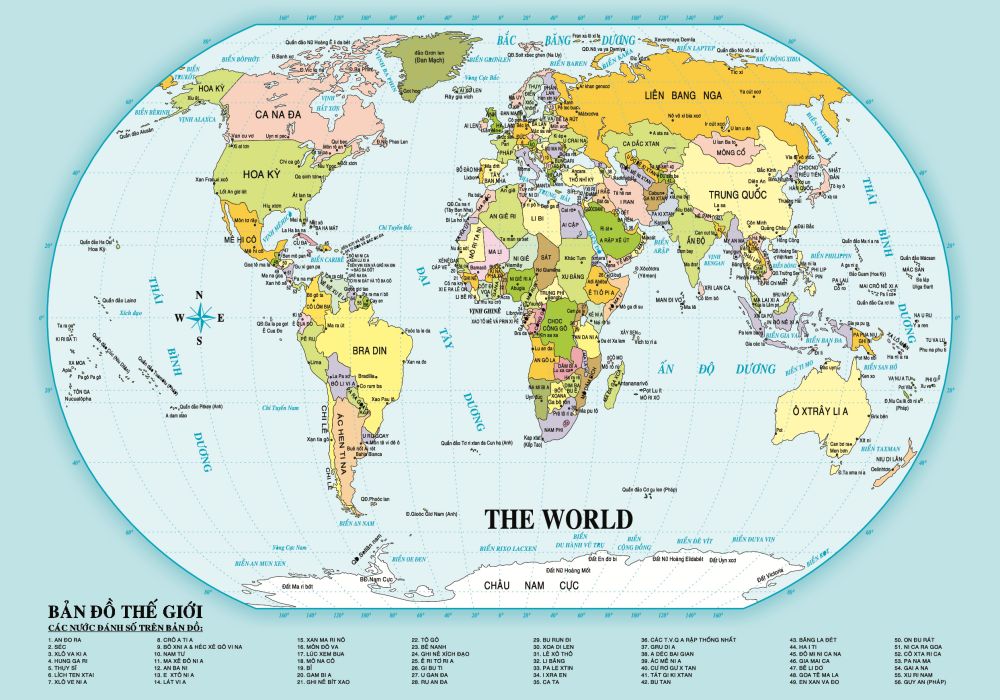 Bản đồ thế giới tiếng Việt hình địa cầu